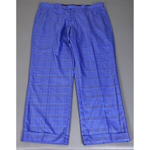 Bocaccio Dress Pants Men's Size 42x30 Blue Glen Plaid Flat Front Cuffed Rayon*